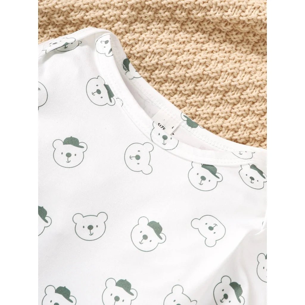 Bear Print Bodysuit with Green Overall Set - BABYSMART