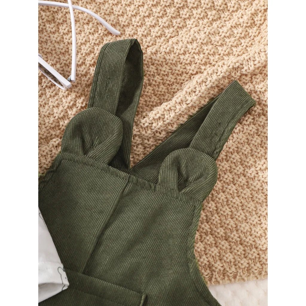 Bear Print Bodysuit with Green Overall Set - BABYSMART