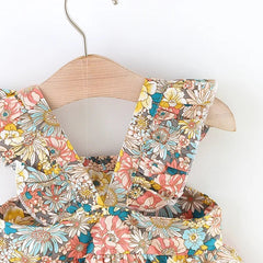 Summer Baby Girl's Dress New Vintage Garden Flower Flying Sleeve Dress with Straw Bag - BABYSMART