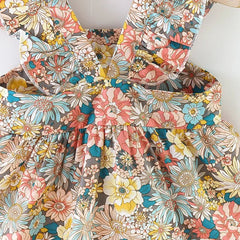 Summer Baby Girl's Dress New Vintage Garden Flower Flying Sleeve Dress with Straw Bag - BABYSMART