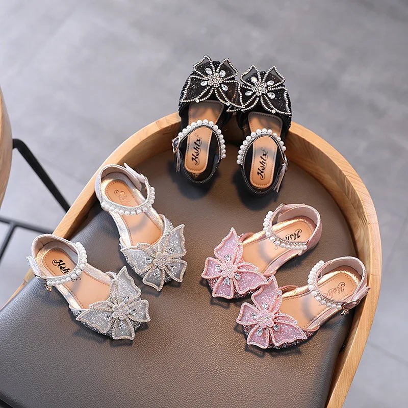 Summer Girls Sandals Fashion Sequins Rhinestone Bow Girls Princess Shoes Baby Girl Shoes Flat Heel Sandals Size 21 - 35 - BABYSMART