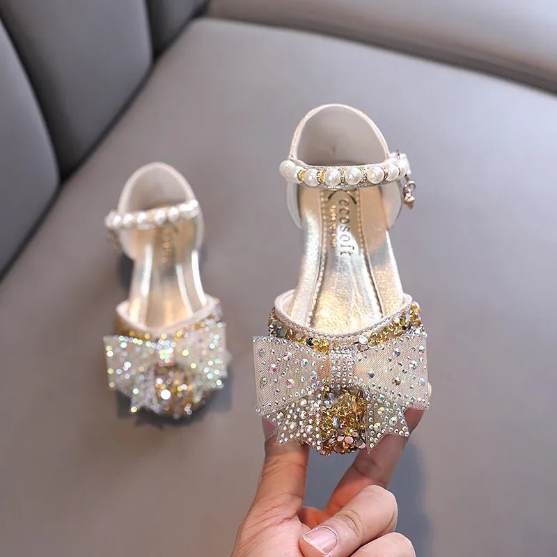 Summer Girls Sandals Fashion Sequins Rhinestone Bow Girls Princess Shoes Baby Girl Shoes Flat Heel Sandals Size 21 - 35 - BABYSMART