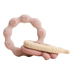 Let's Make 1PC Silicone Teether Baby Rudder Shape Wooden Teether Ring Kid Gift BPA Free Silicone Children Goods Kid Teething Toy - BABYSMART