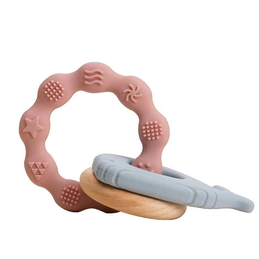 Let's Make 1PC Silicone Teether Baby Rudder Shape Wooden Teether Ring Kid Gift BPA Free Silicone Children Goods Kid Teething Toy - BABYSMART