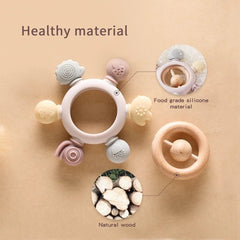 Let's Make 1PC Silicone Teether Baby Rudder Shape Wooden Teether Ring Kid Gift BPA Free Silicone Children Goods Kid Teething Toy - BABYSMART