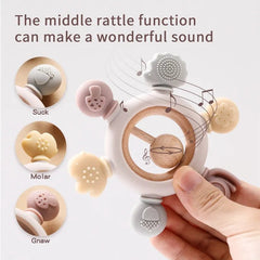 Let's Make 1PC Silicone Teether Baby Rudder Shape Wooden Teether Ring Kid Gift BPA Free Silicone Children Goods Kid Teething Toy - BABYSMART