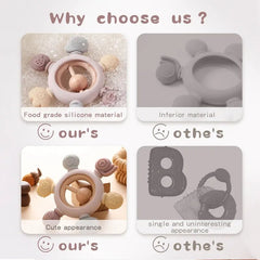 Let's Make 1PC Silicone Teether Baby Rudder Shape Wooden Teether Ring Kid Gift BPA Free Silicone Children Goods Kid Teething Toy - BABYSMART