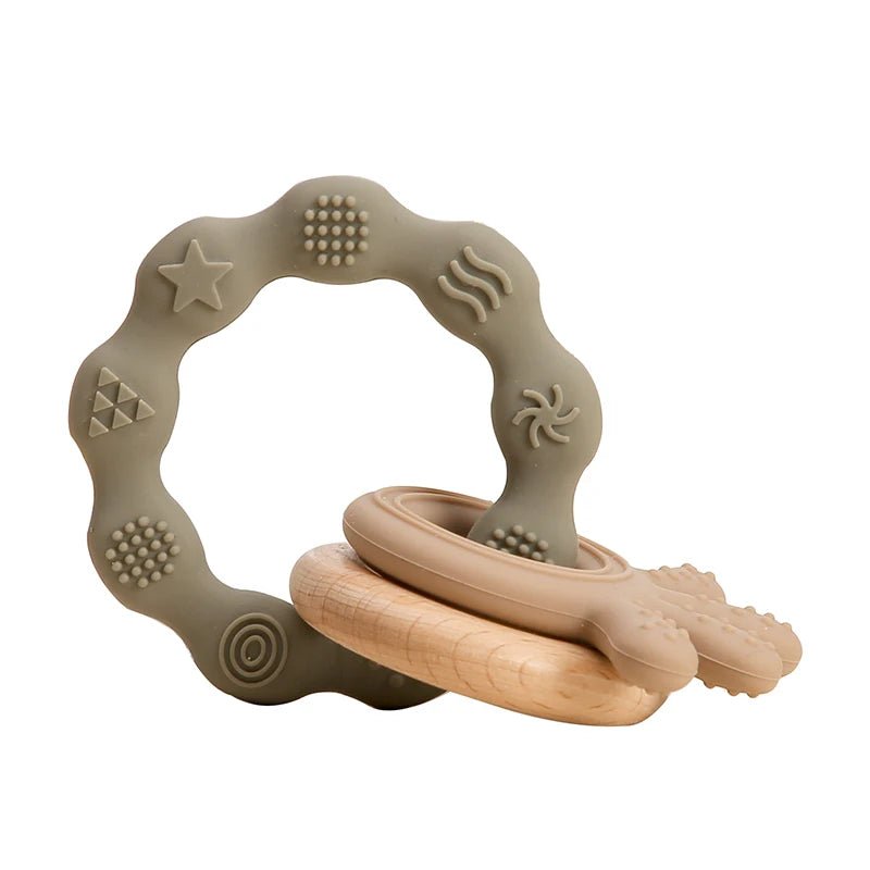 Let's Make 1PC Silicone Teether Baby Rudder Shape Wooden Teether Ring Kid Gift BPA Free Silicone Children Goods Kid Teething Toy - BABYSMART