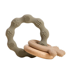 Let's Make 1PC Silicone Teether Baby Rudder Shape Wooden Teether Ring Kid Gift BPA Free Silicone Children Goods Kid Teething Toy - BABYSMART