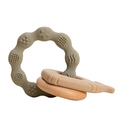 Let's Make 1PC Silicone Teether Baby Rudder Shape Wooden Teether Ring Kid Gift BPA Free Silicone Children Goods Kid Teething Toy - BABYSMART