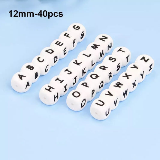 LOFCA 40PCS/Lot Alphabet 12mm Food Grade Letter Silicone Beads Baby Bead Pacifier Chain BPA Free for Name Make DIY Necklace - BABYSMART