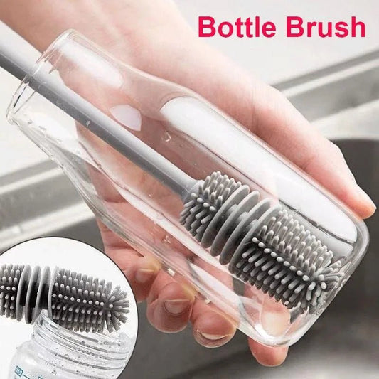 Silicone Milk Bottle Brush Cup Scrubber Glass Cleaner Kitchen Cleaning Tool Long Handle Drink Bottle Glass Cup Cleaning Brush - BABYSMART